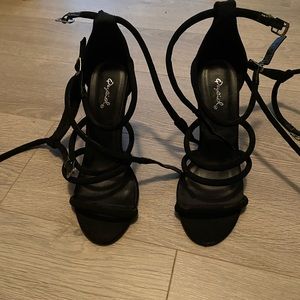 Brand new Black velvet over the knee strappy heels